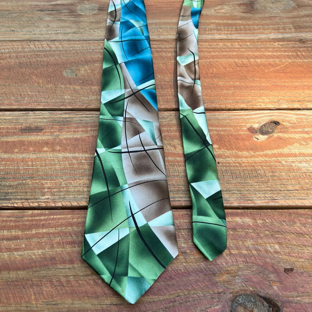J Garcia Silk Tie Collection 59 | Green Blue Lady Argyle Socks Abstract Necktie